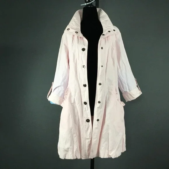 Tribal Jacket Womens 6 Pink Snap Front Roll Tab Sleeves Ruffle Pockets - Picture 4 of 13